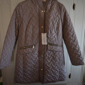 NWT Cole Haan Geometric Quilted Drawcord Jacket Sherpa Lined Insulated SP